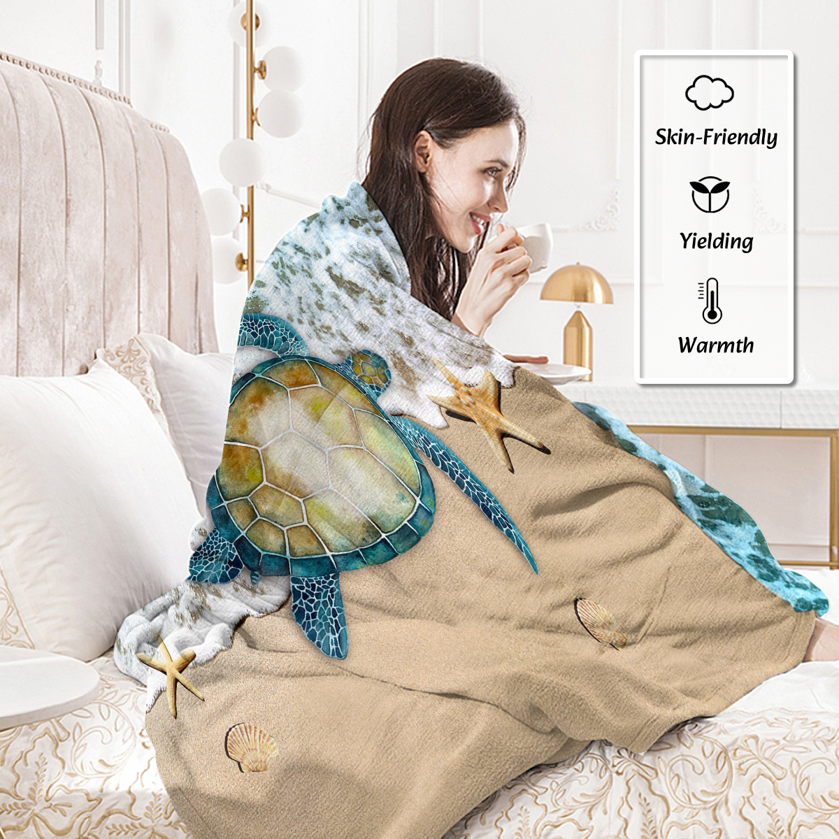 60"x80"Sea Turtle Flannel Blanket Throw Blanket for Bed Sofa Couch Super Soft - Picture 2 of 11