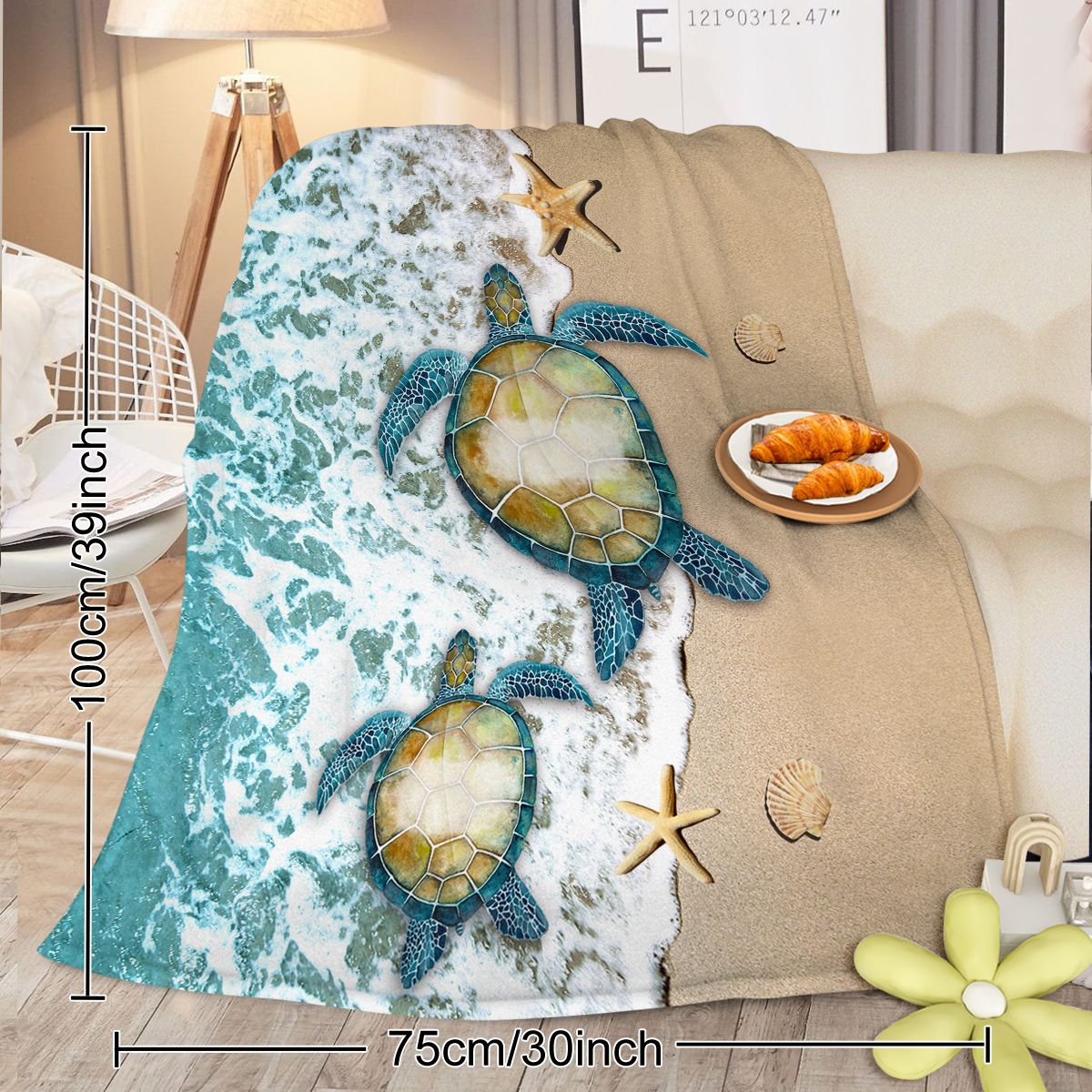 60"x80"Sea Turtle Flannel Blanket Throw Blanket for Bed Sofa Couch Super Soft - Picture 7 of 11