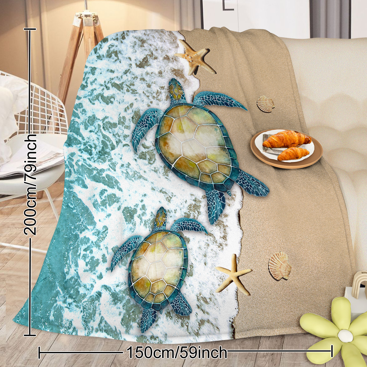 60"x80"Sea Turtle Flannel Blanket Throw Blanket for Bed Sofa Couch Super Soft - Picture 6 of 11