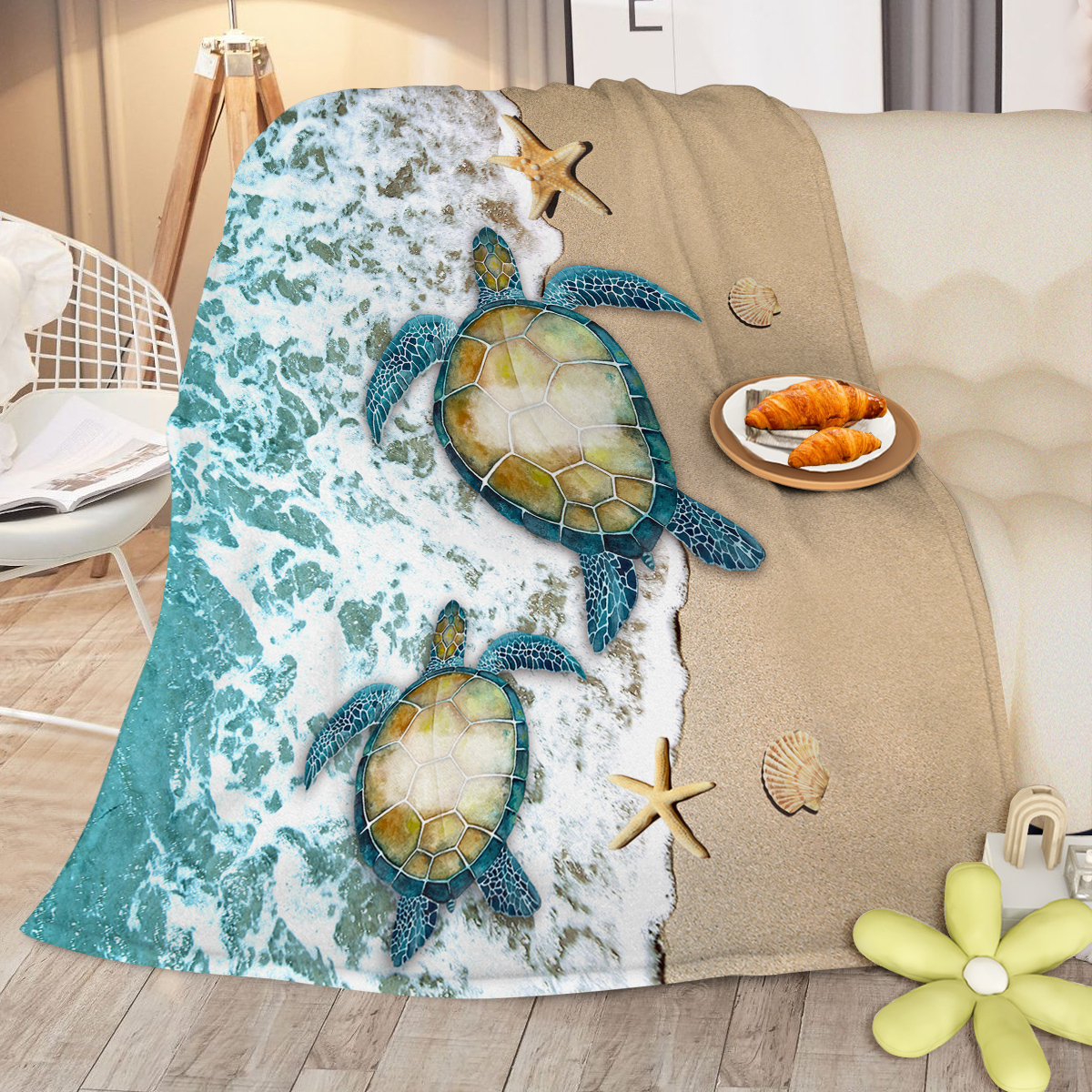 60"x80"Sea Turtle Flannel Blanket Throw Blanket for Bed Sofa Couch Super Soft - Picture 5 of 11