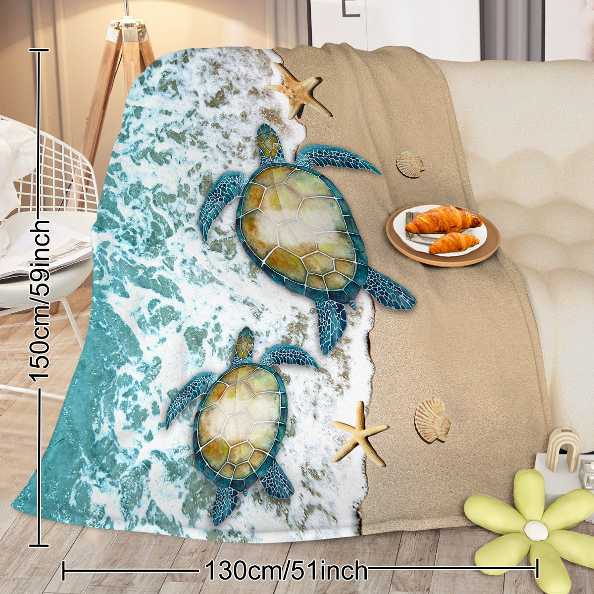 60"x80"Sea Turtle Flannel Blanket Throw Blanket for Bed Sofa Couch Super Soft - Picture 4 of 11