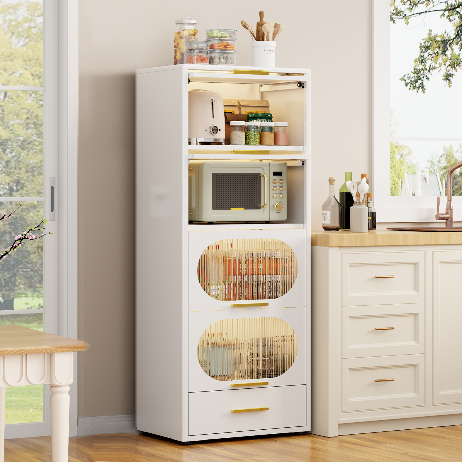 Metal Kitchen Storage Cabinet Freestanding Pantry Organizer with Storage