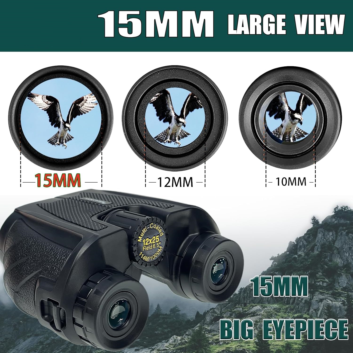 12x25 Binoculars High Powered,Compact Binocular Easy Focus with Low Light Vision
